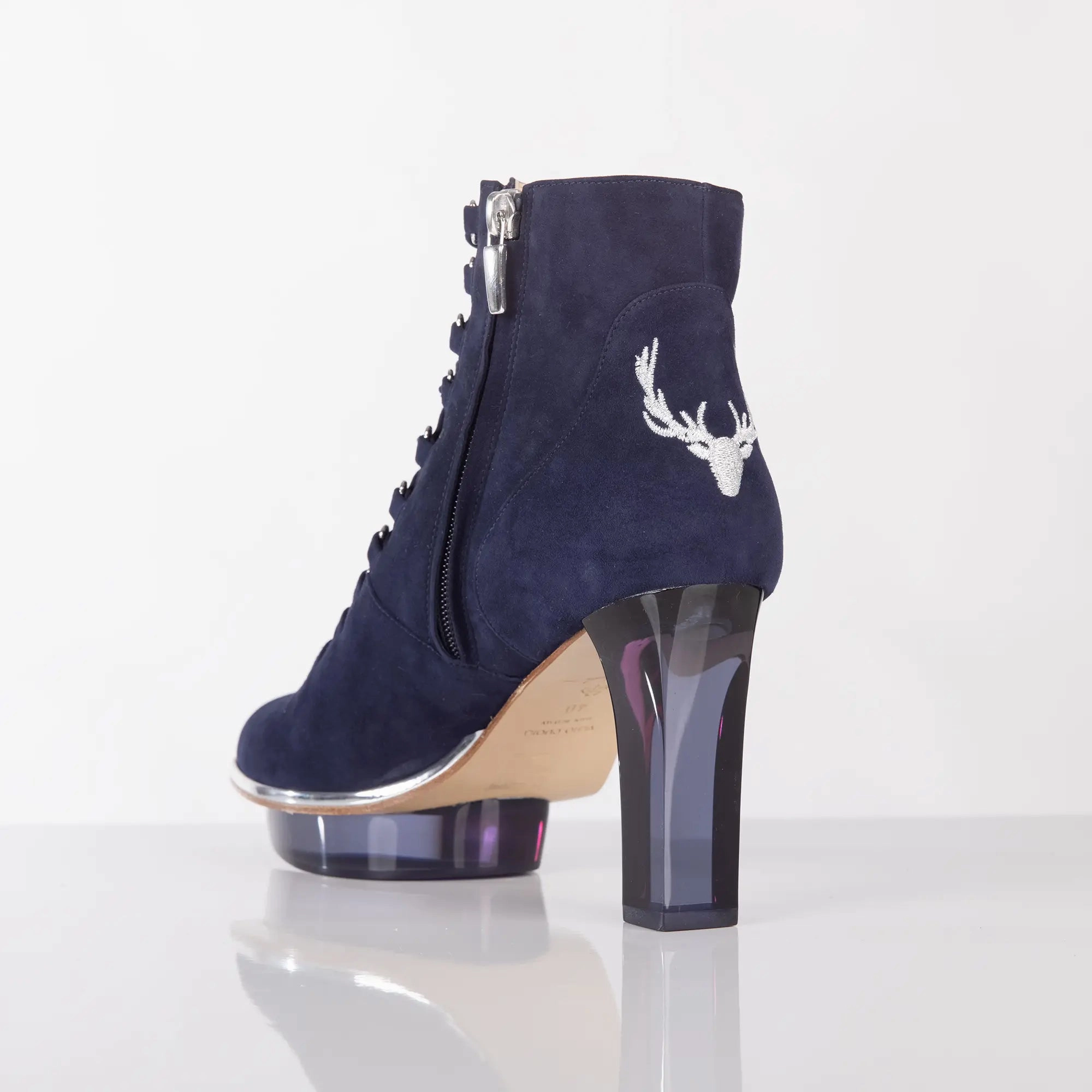 MARINAS Closetoes Stiefeletten Dirndlschuhe dunkelblau Peep Toe High Heel Ankle Boots