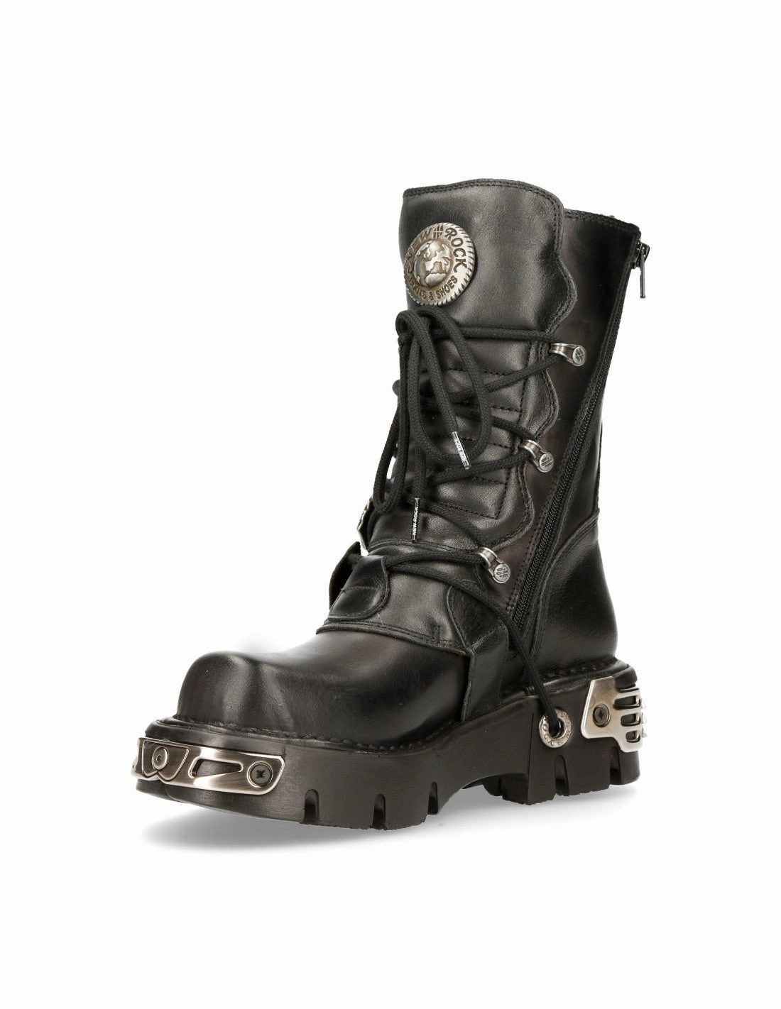 New Rock Schuhe Shoes Boots Stiefel M.391-S1 Bikerstiefel Gothic Echtleder Totenkopf Skull Stiefel Flache Sohle