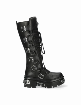 New Rock Schuhe High Boots 272 Stiefel Gothic Echtleder Schwarz Ralph Lauren Stiefel