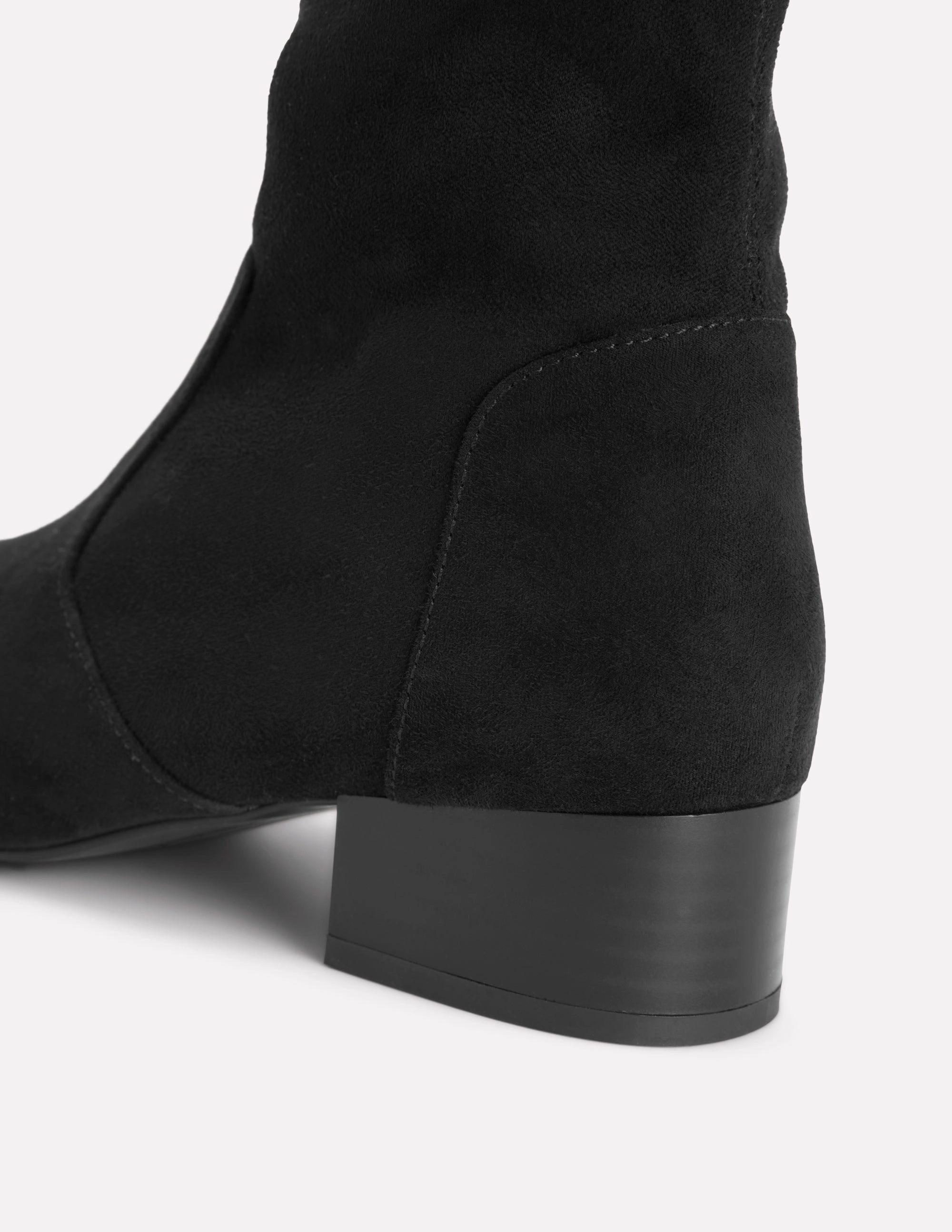 Stiefel Hoch Ohne Absatz Flache Stretch-Stiefel-Schwarz