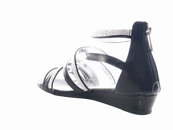 Damen Keilabsatz Sandalen Sommerschuhe Sandaletten Black # 2523 Gesteppte Sandalen