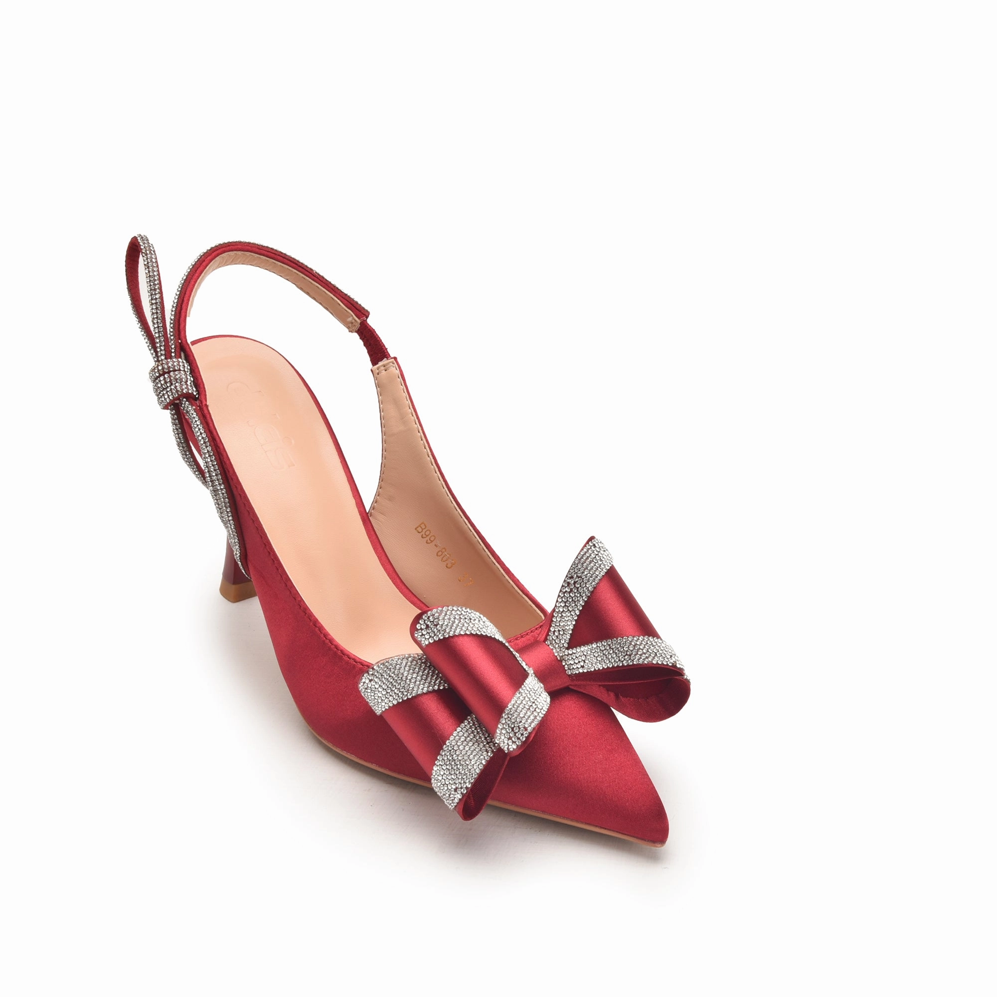 Tanzen In High Heels Red High Heels with Bow and Crystal Straps | 486N-M