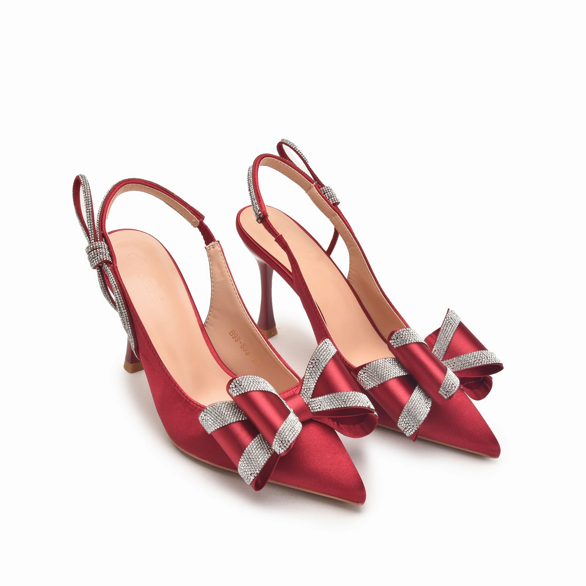 Red High Heels with Bow and Crystal Straps | 486N-M Booties High Heels
