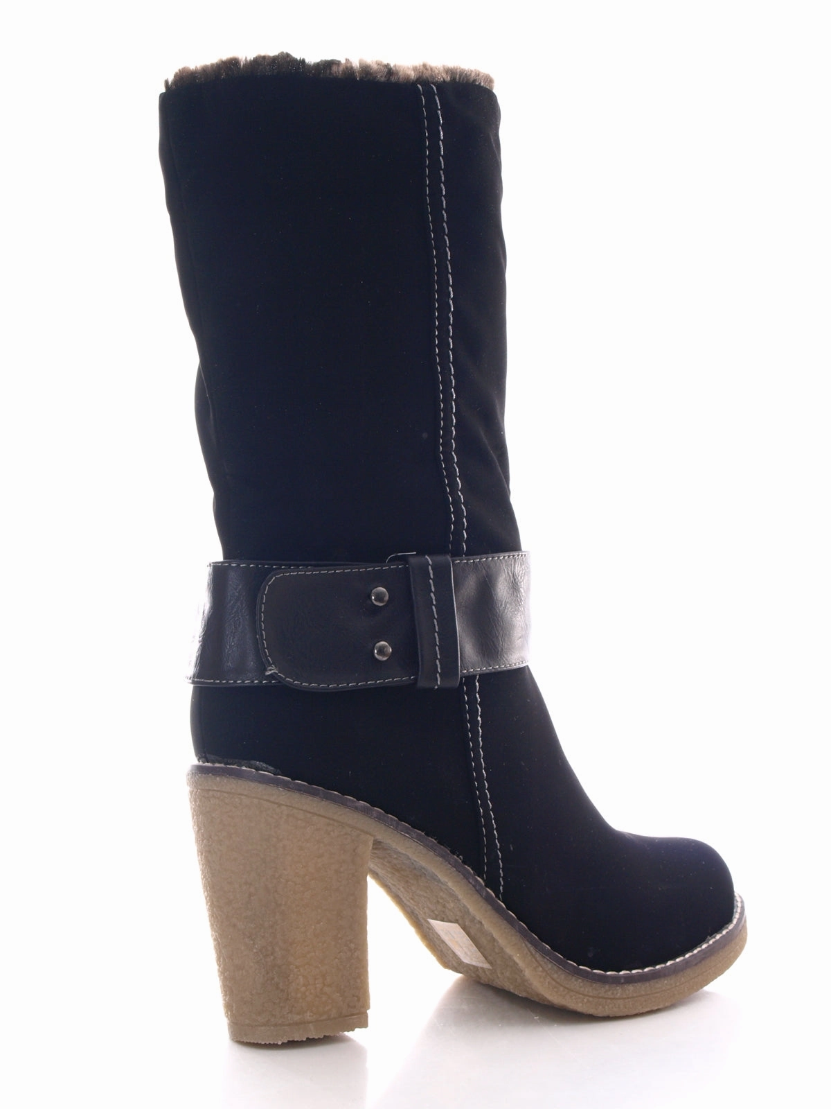 Bergheimer Stiefel Damen wadenhohe Stiefel warm gefttert Velour Look Black # 6254