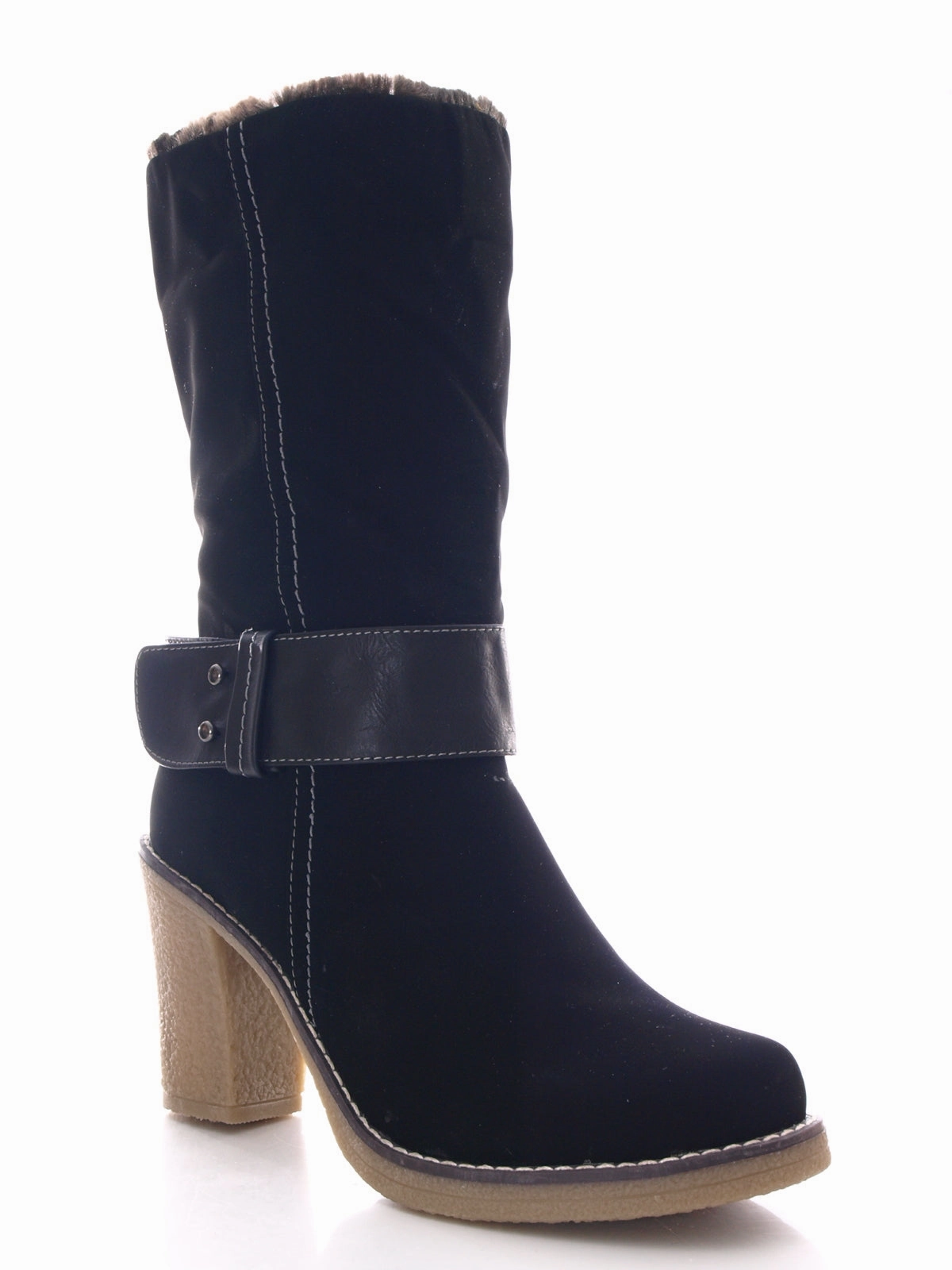 Damen wadenhohe Stiefel warm gefttert Velour Look Black # 6254 Bundeswehr Stiefel Sohle