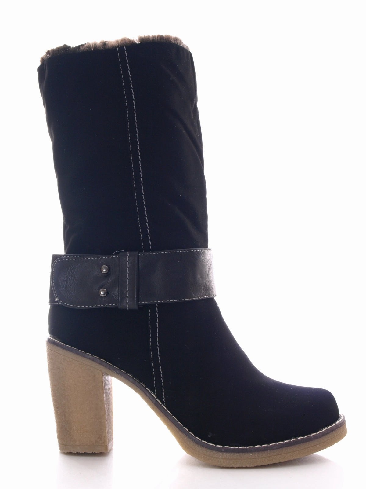 Damen wadenhohe Stiefel warm gefttert Velour Look Black # 6254 Fifth Avenue Stiefel