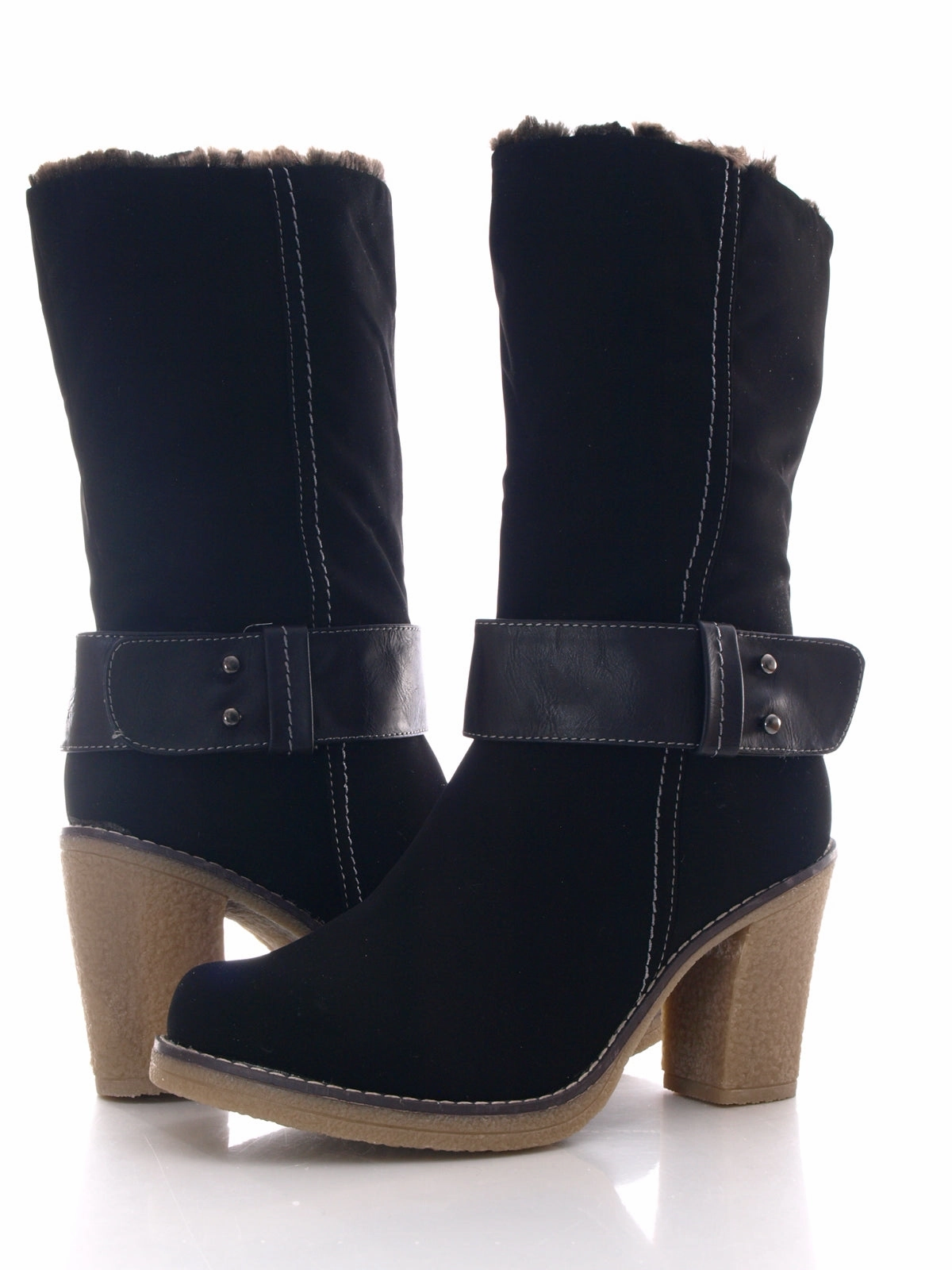 Burgunderrot Stiefel Damen wadenhohe Stiefel warm gefttert Velour Look Black # 6254