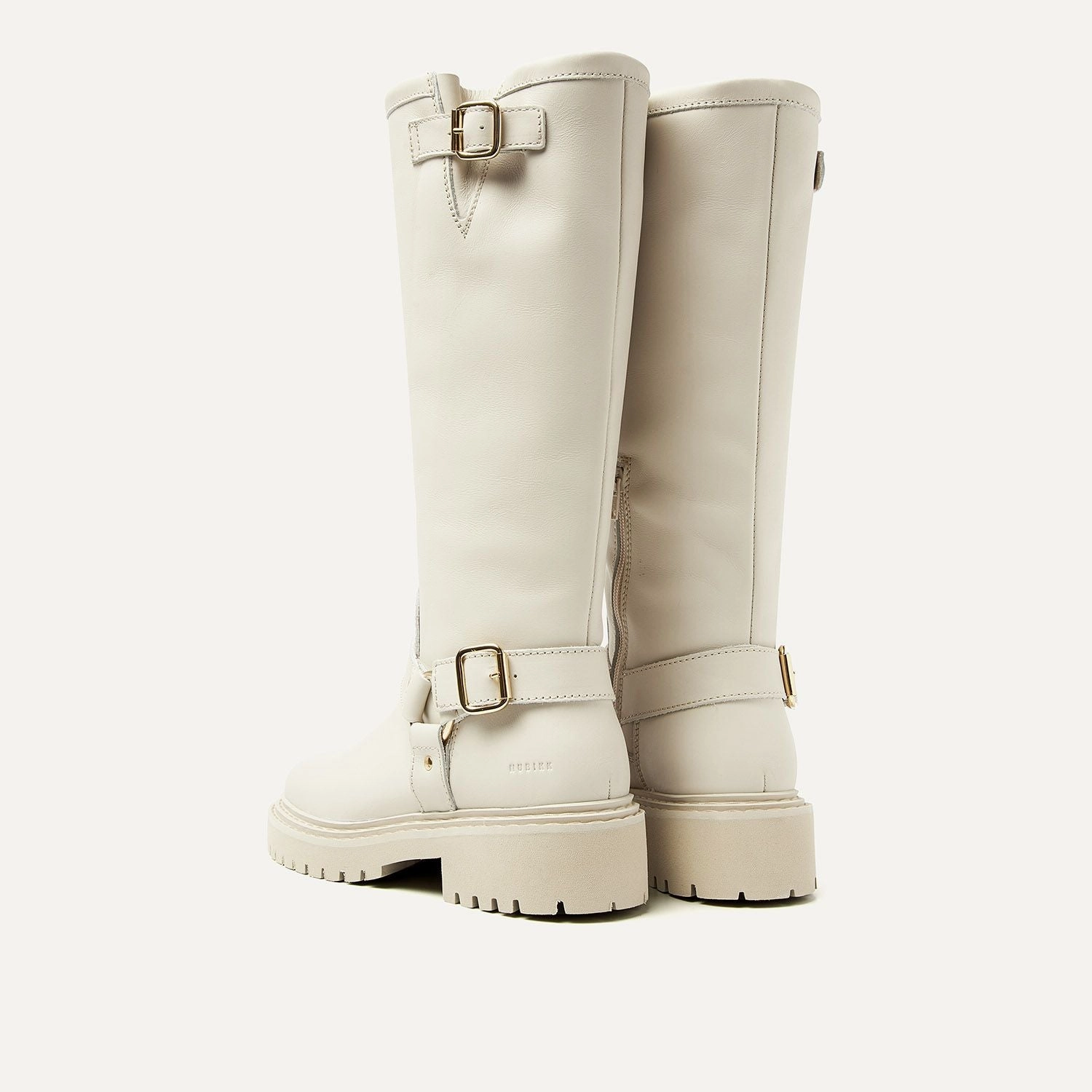 Stiefel Dicker Absatz FRANKIE LEVA BIKER BOOT CREME WHITE LEATHER