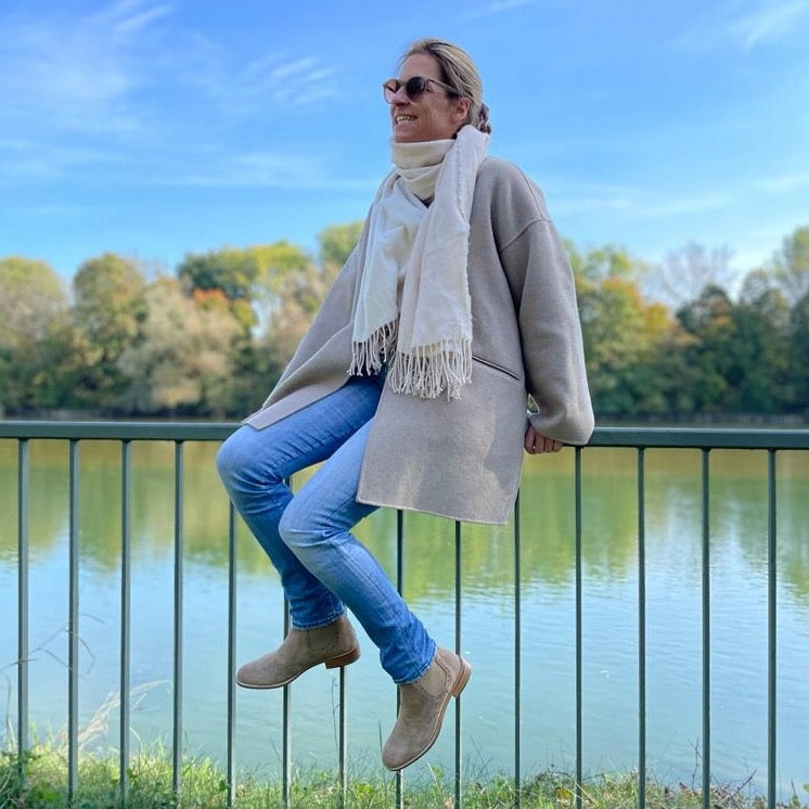 Ankle Boots Flach Glattleder Chelsea Budapester Creme