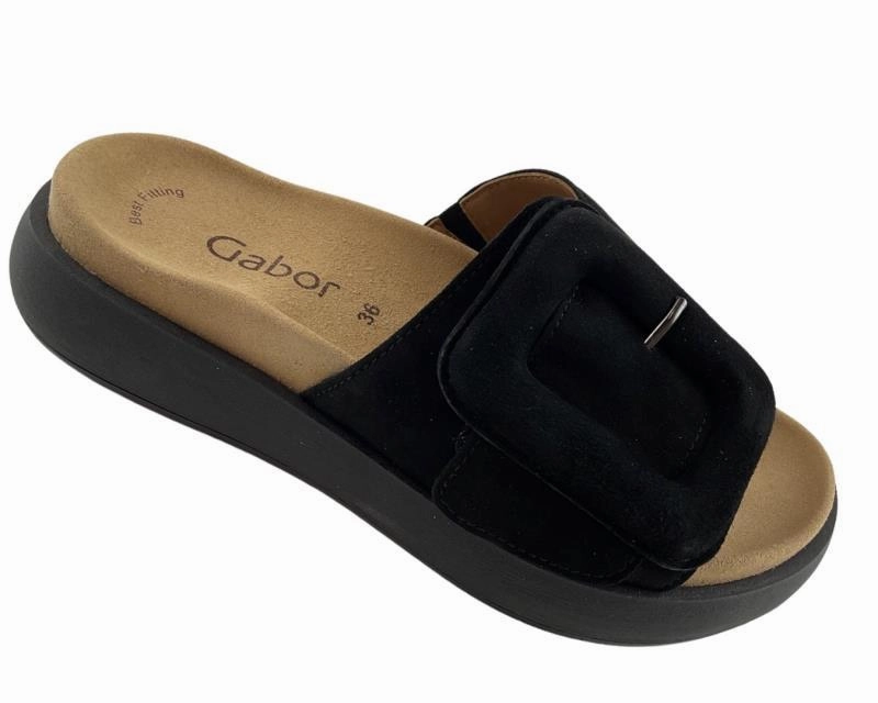 Gabor Damen Pantoletten 43.751.17  Samchevreau Schwarz Sandalen Mit Kordel