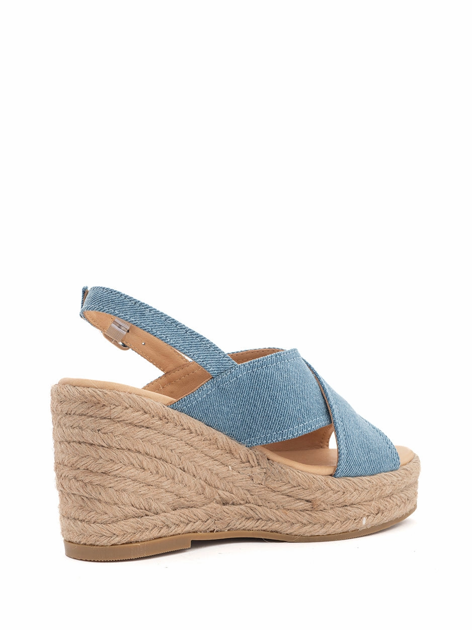 Gaby | Espadrilles Sleehak Light blue Jeans Plateau Sandalen Festlich