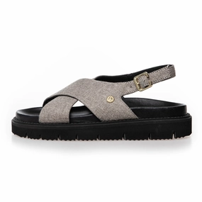 SUMMERTIME - GREY DENIM Lack Sandalen Blockabsatz