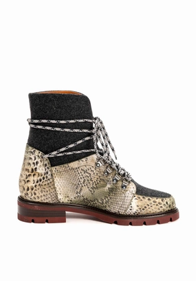 Stiefel Mit Leichtem Absatz Geschnrte Stiefelette aus Loden in Anthrazit