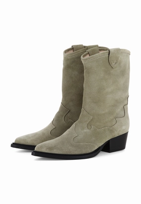 GINEVRA Damen Cowboy Stiefel  -  Rauleder Greige Stiefel Niedriger Schaft