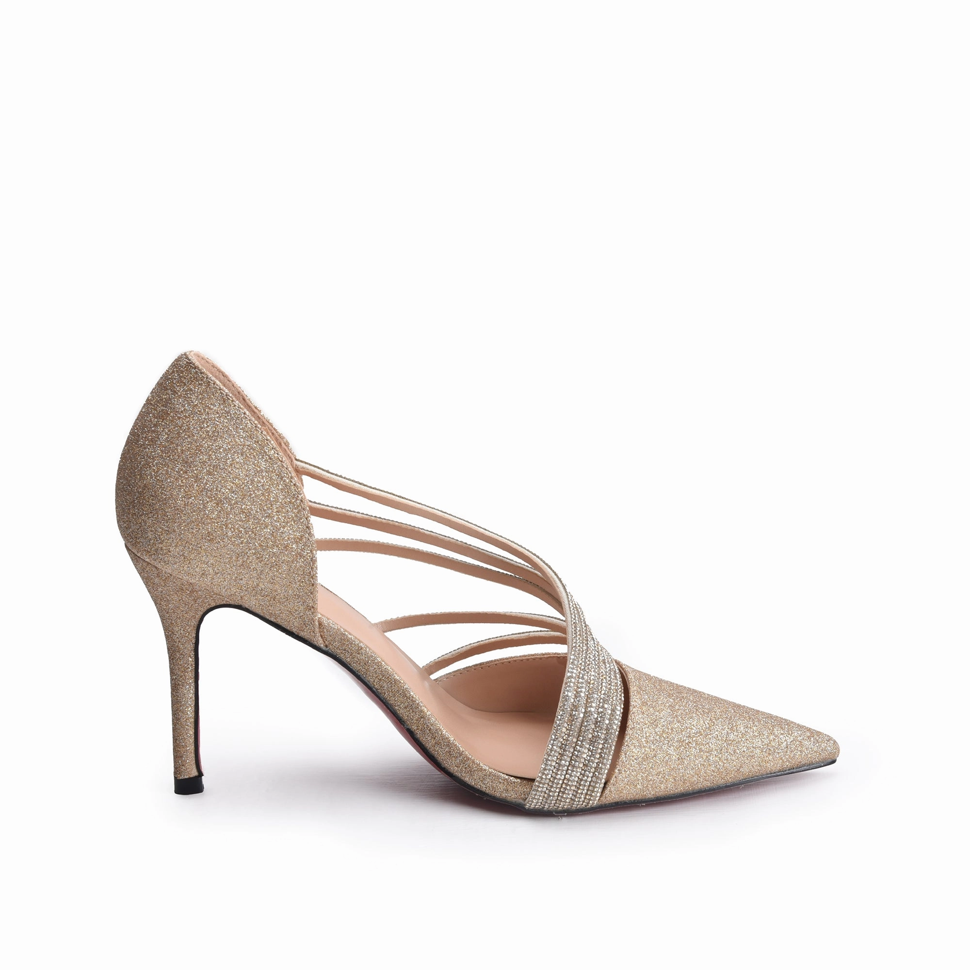 Acryl High Heels Glamorous Gold Strappy High Heel Pumps | 411N-X