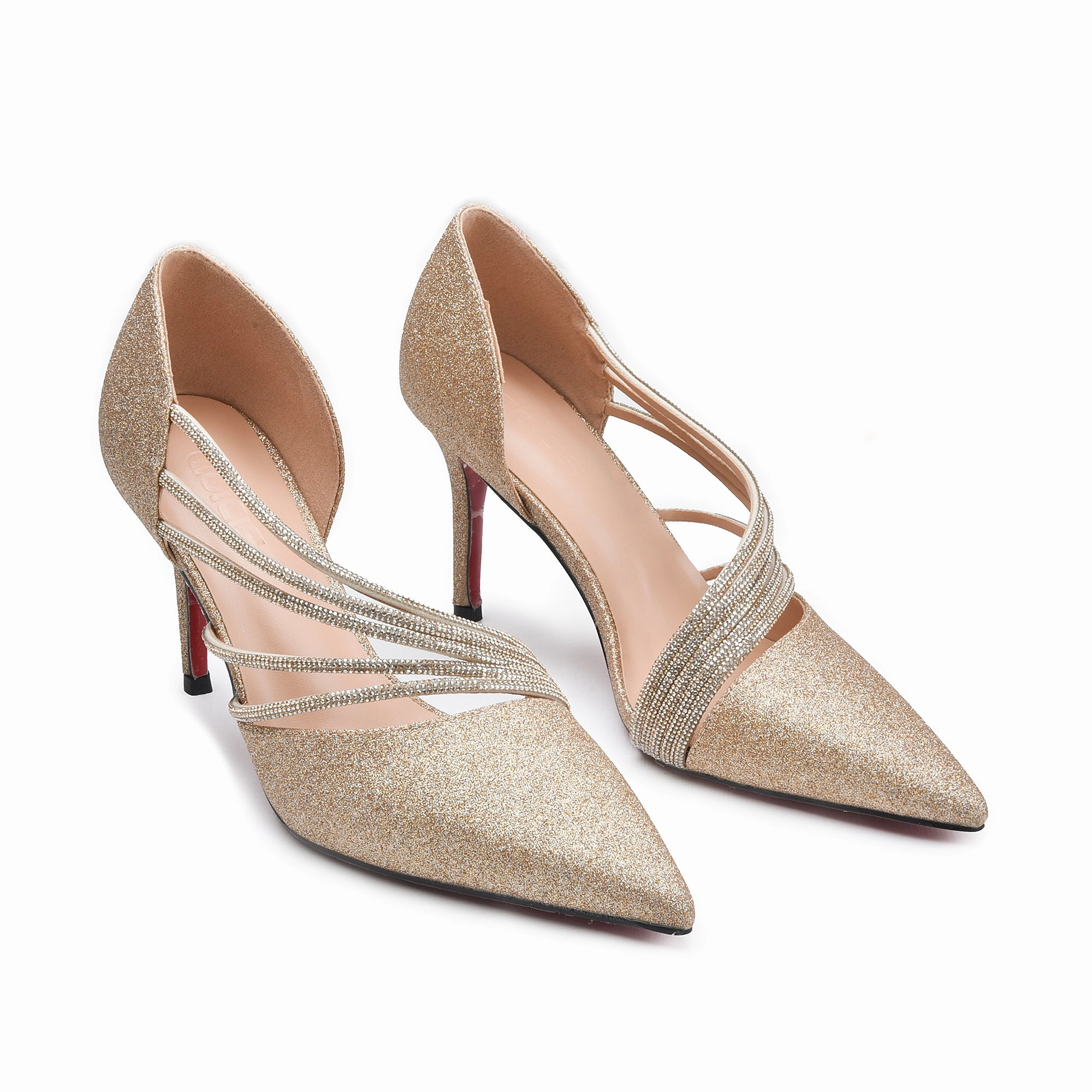 Glamorous Gold Strappy High Heel Pumps | 411N-X Auf High Heels Laufen Lernen