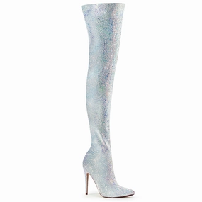 High Heels With Padlock Glitter Stretch Thigh High Boots
