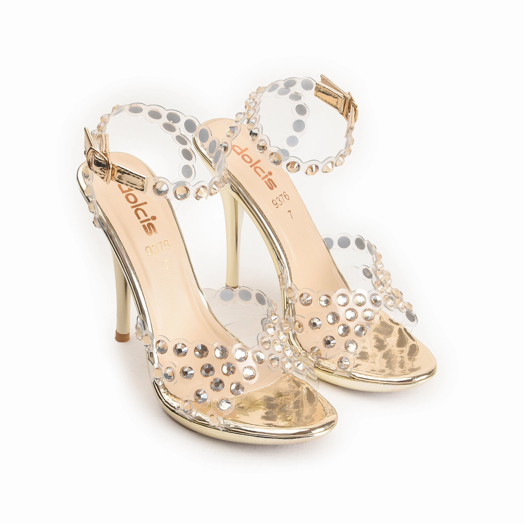 High Heels Denim Golden High Heel Sandals with Crystal Straps | 280D-X