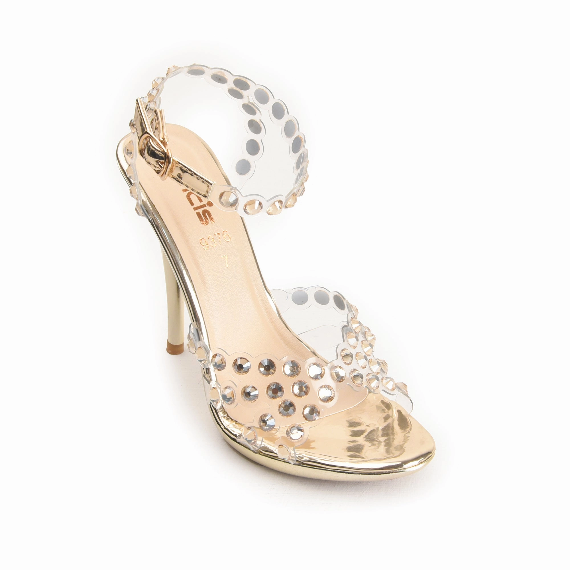 Golden High Heel Sandals with Crystal Straps | 280D-X Samt High Heels