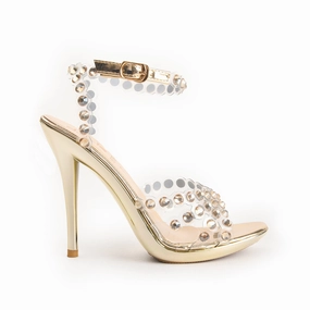 High Heels Die Nicht Schmerzen Golden High Heel Sandals with Crystal Straps | 280D-X