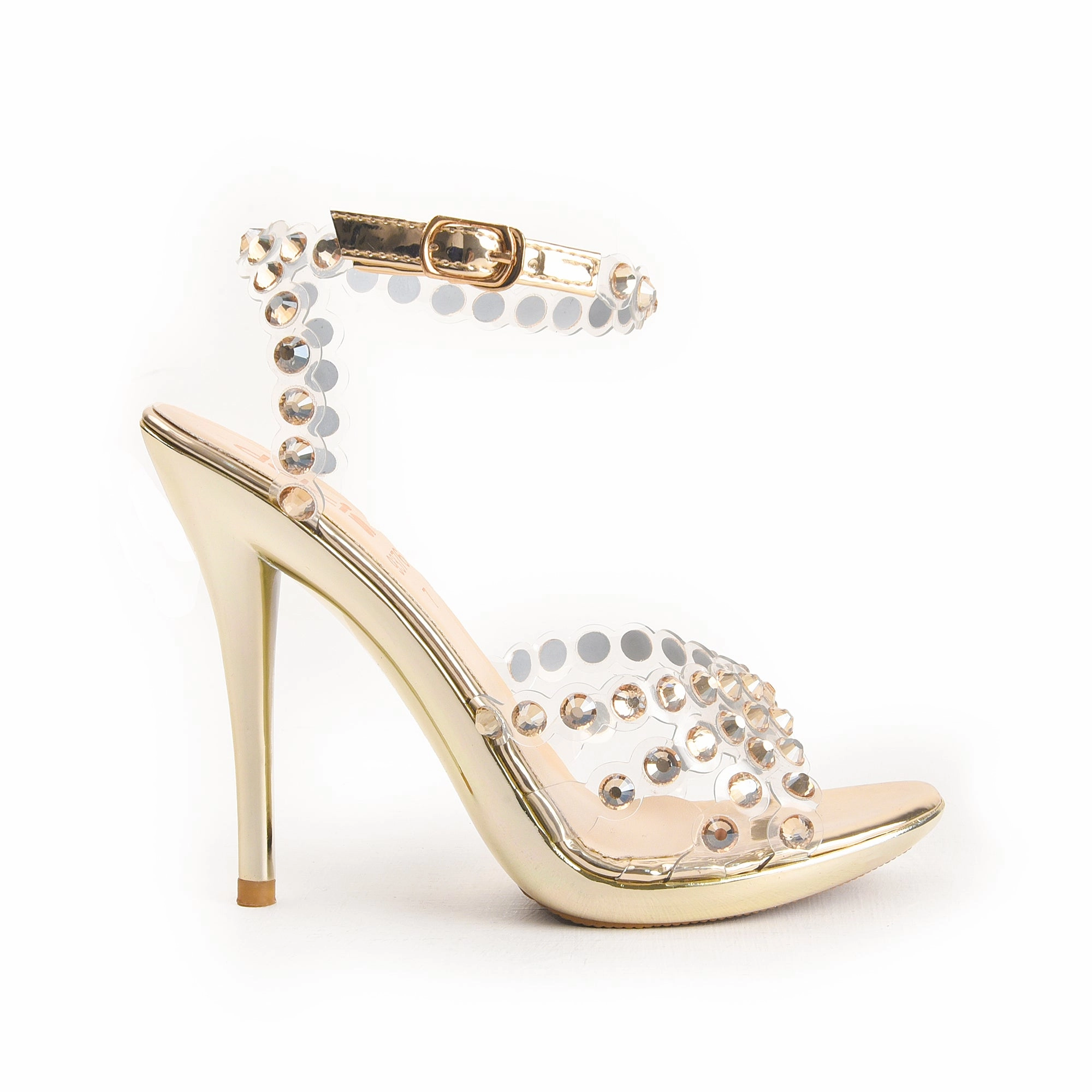 70's Style High Heels Golden High Heel Sandals with Crystal Straps | 280D-X