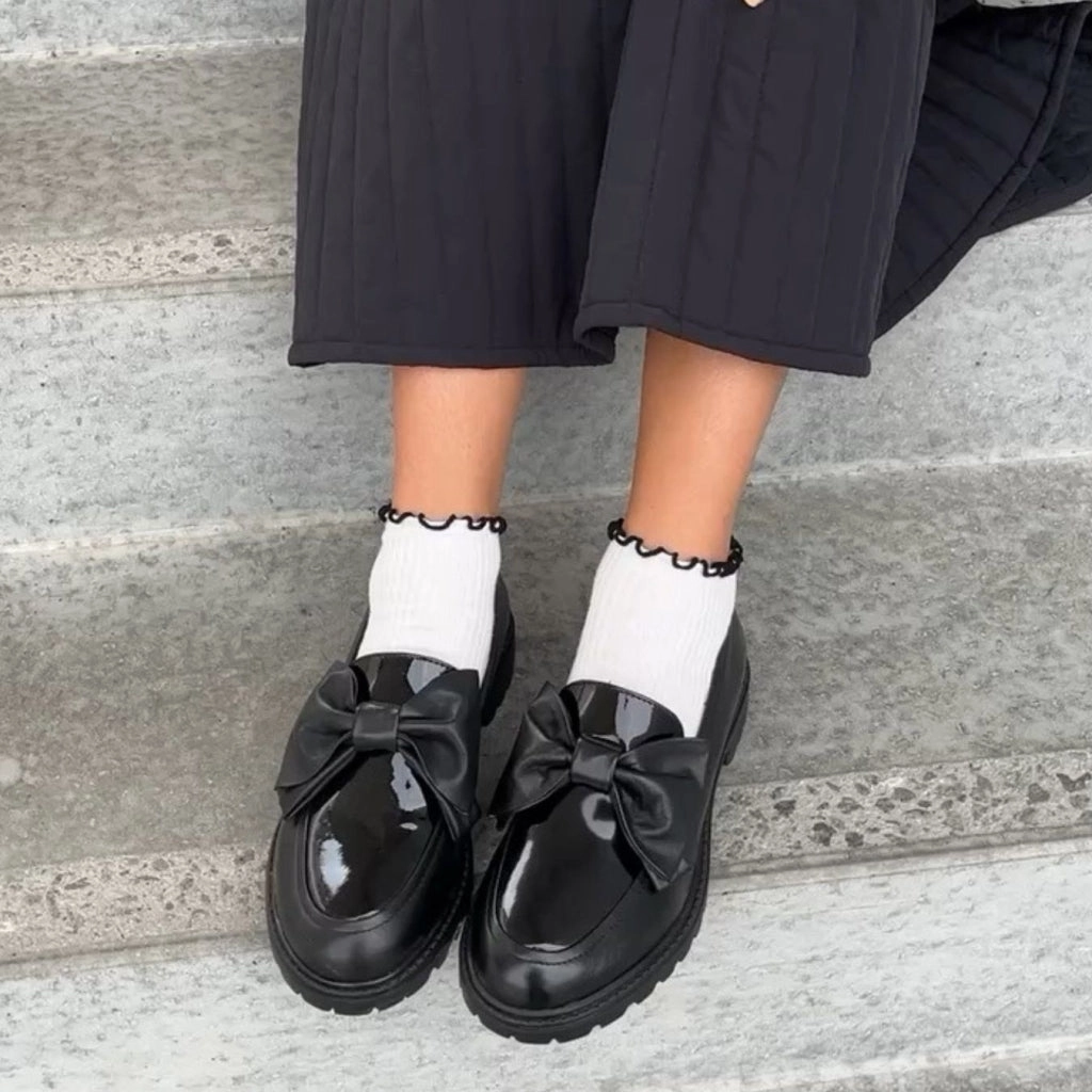 Polished Leather Loafers HELLO BOW - BLACK