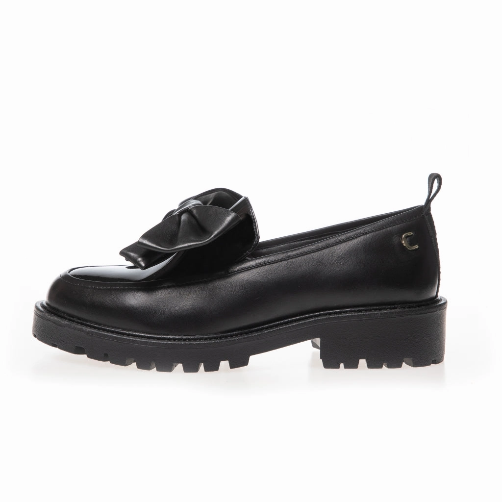 HELLO BOW - BLACK Pebble Grain Loafers