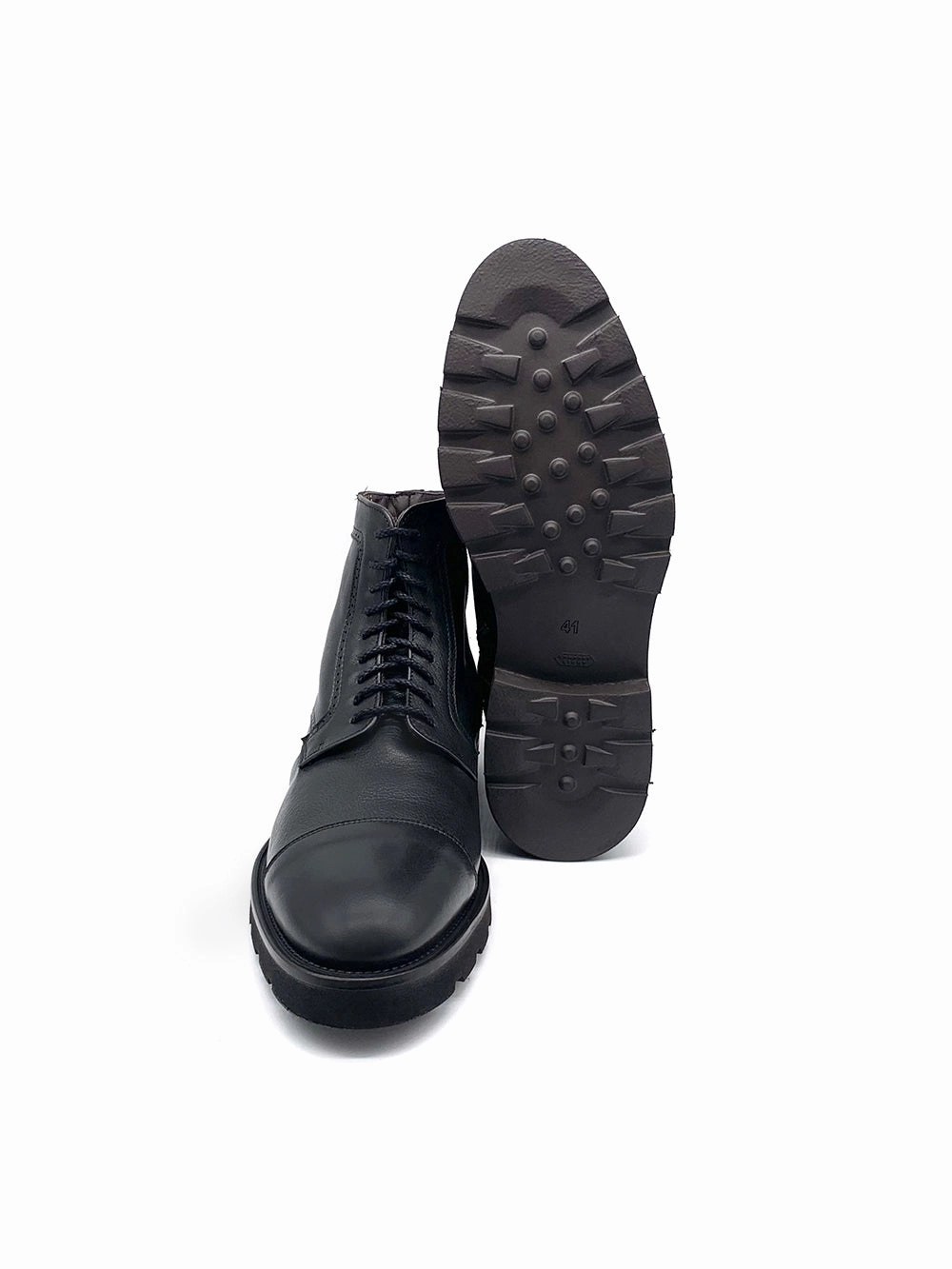 Herrenschuh Bilbao - Kalbsleder Schwarz( Lammfell Edition ) Low Heel Lace Up Ankle Boots