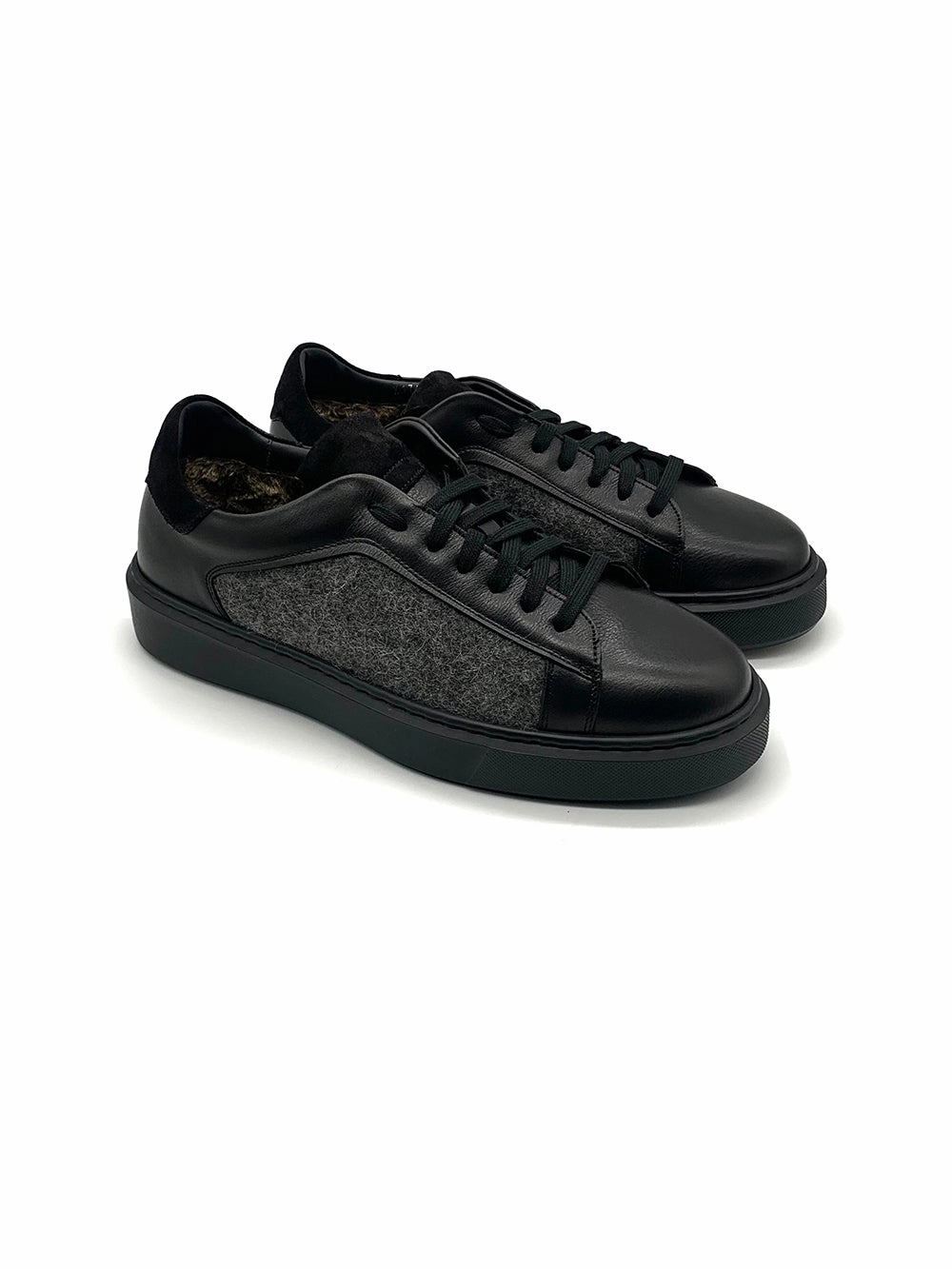 Herrenschuh Madrid - Kalbsleder Schwarz ( Lammfell Edition ) Tischtennis Sneaker