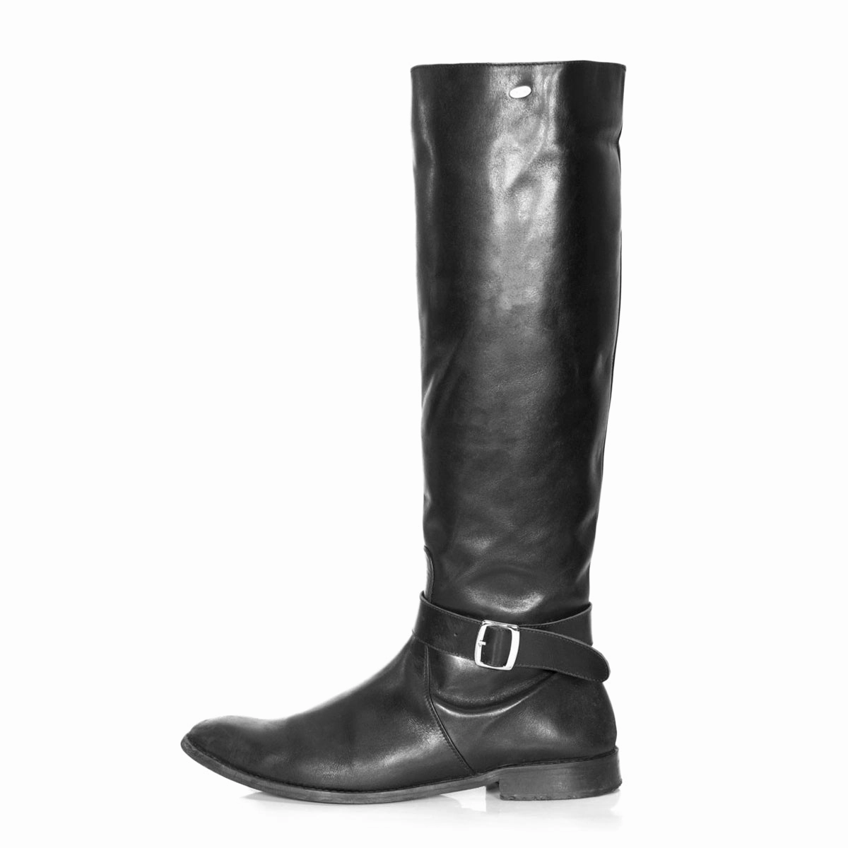 Herrenstiefel kniehoch mit Schnalle (Modell 400) Leder schwarz Stiefel An Den Waden Weiten