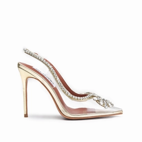 High Heels Crystal Shoes Elegant Gold Slingback High Heel Pumps | 412N-X