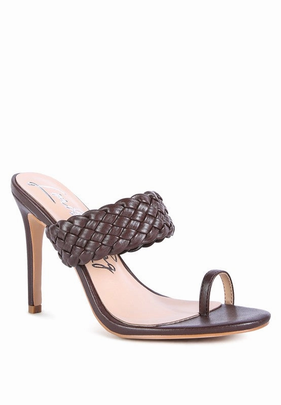Super High Heels HIGH PERKS WOVEN STRAP TOE RING SANDALS