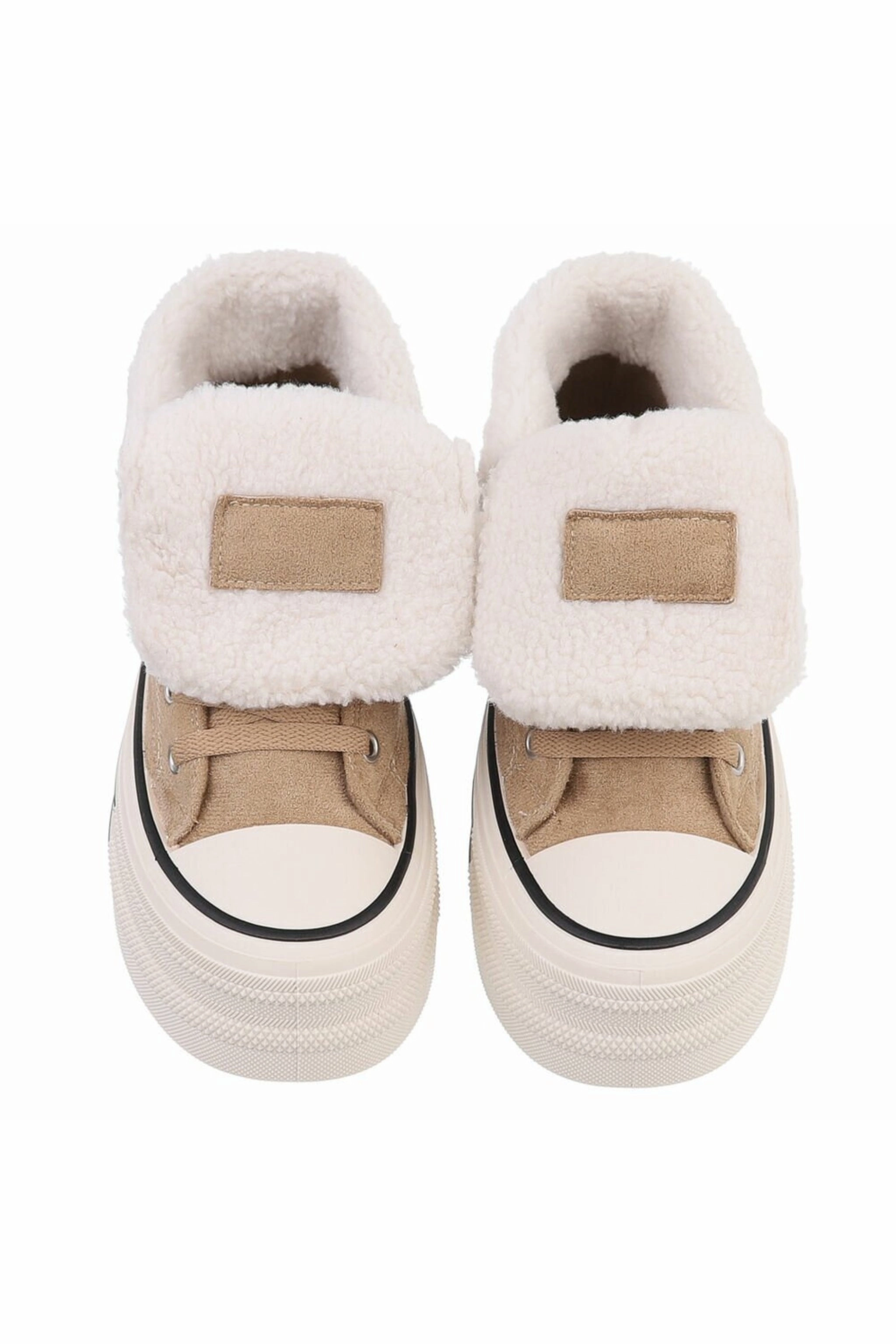 Sneaker Reissverschluss High Plateau Sneaker mit Teddyfell, camel