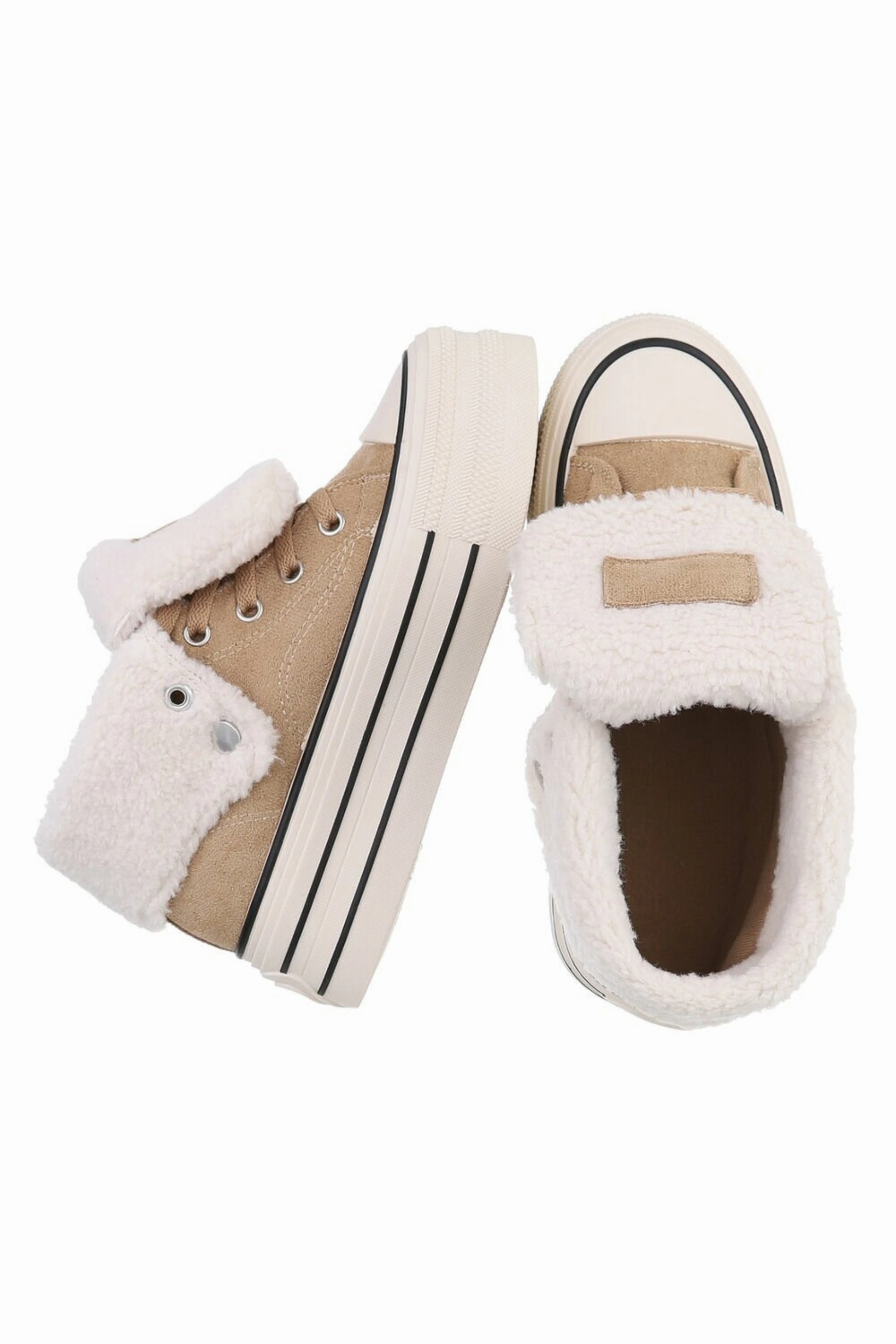 Shadow Sneaker Low High Plateau Sneaker mit Teddyfell, camel