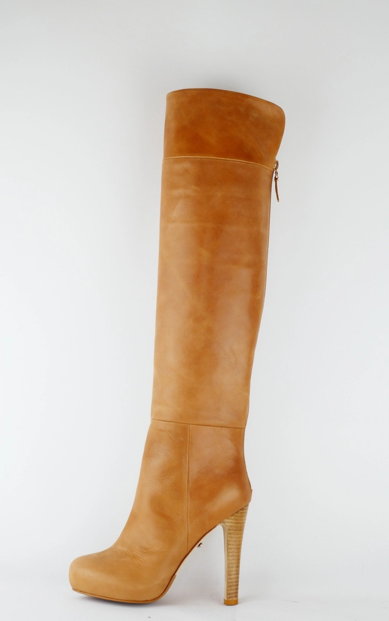 Hohe Stiefel Leder beige Ralph Lauren Stiefel Sale