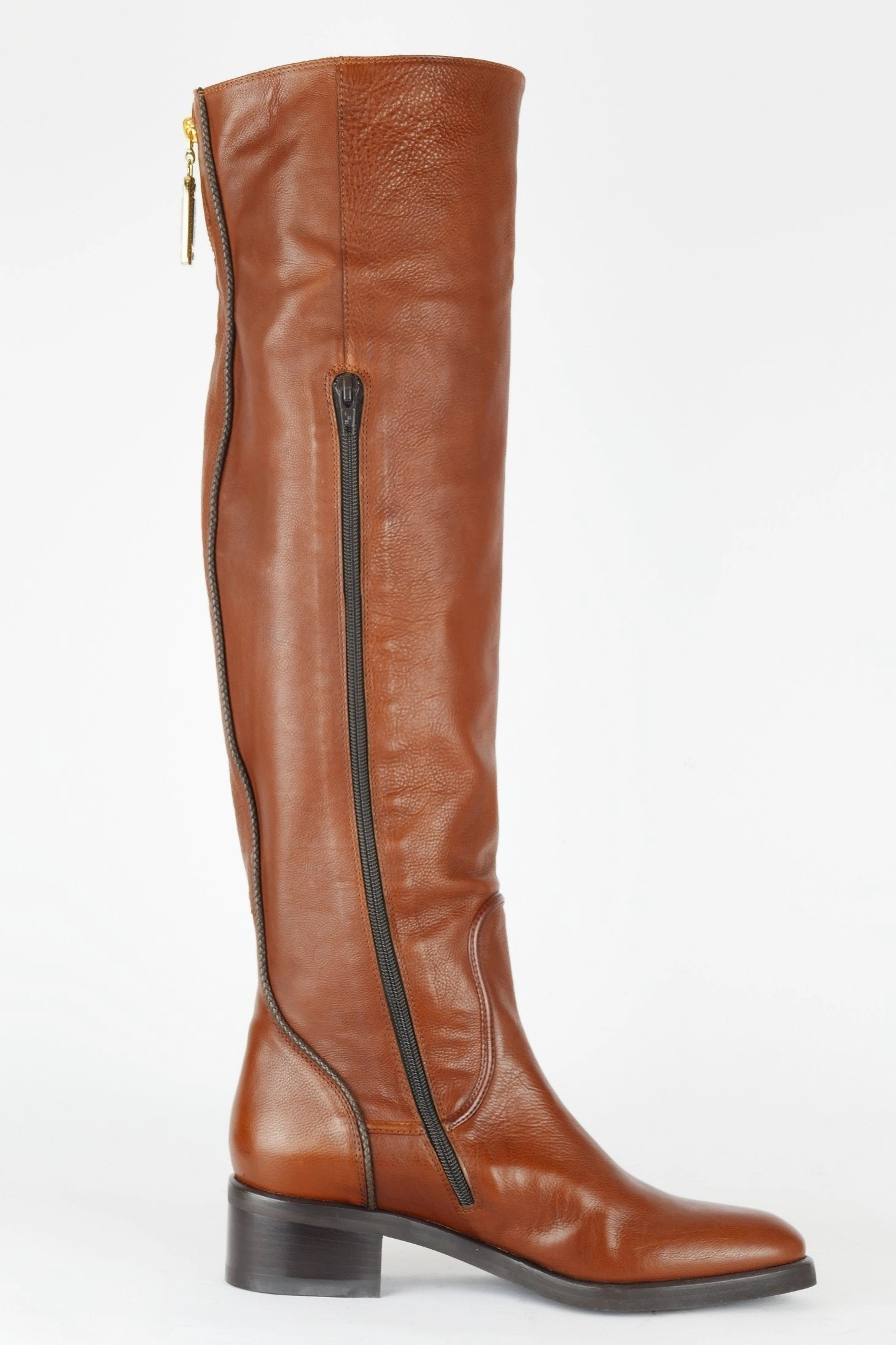 Stiefel 2024 Mode Hohe Stiefel Leder mittelbraun