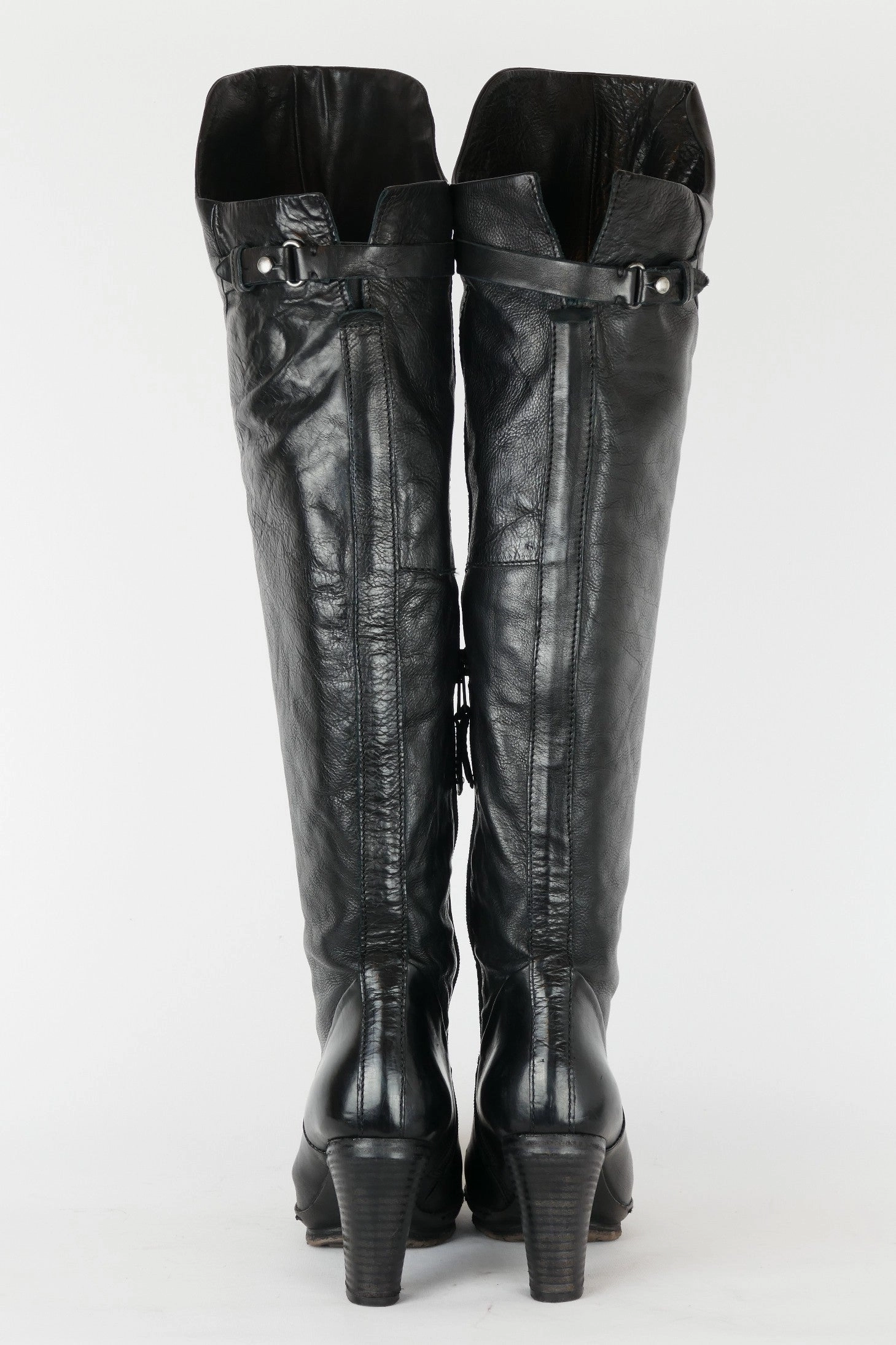 Stiefel Barfuß Anziehen Hohe Stiefel Leder schwarz