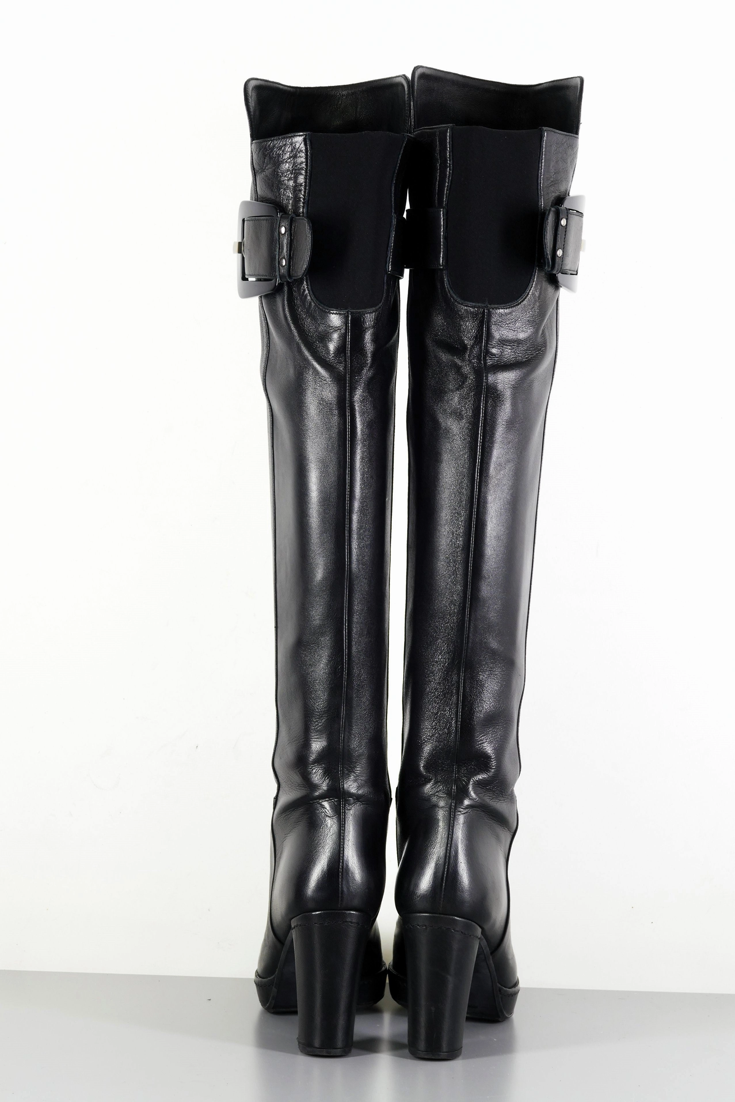 Hohe Stiefel Leder schwarz Stiefel Mit Wollschaft