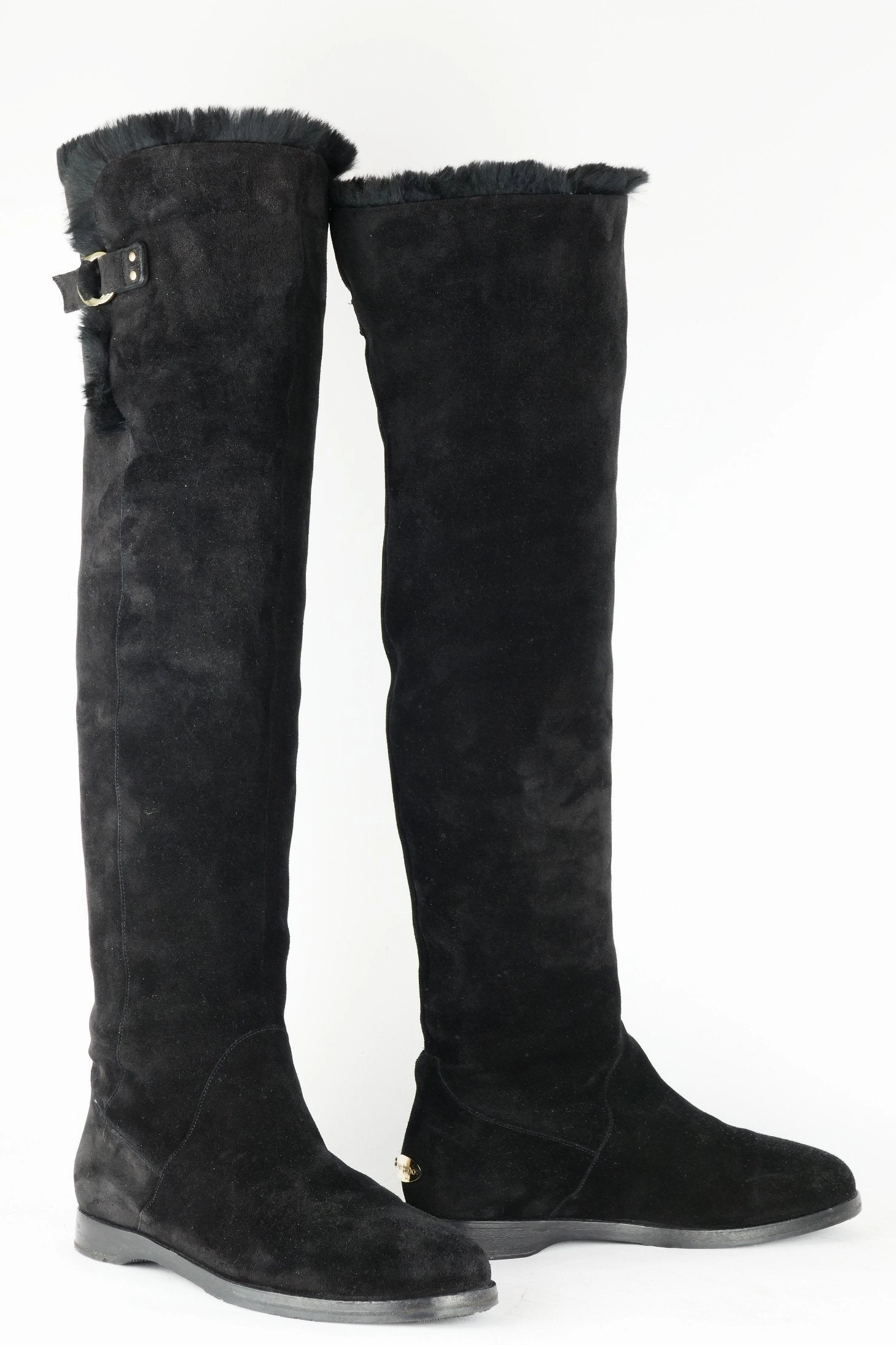 Hohe Stiefel Wildleder schwarz Overknee Stiefel Leder Weitschaft