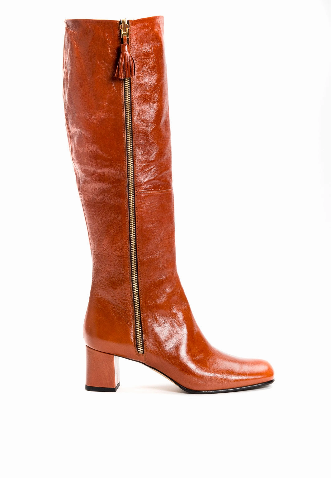 Stiefel mit Absatz in Cognac zum Umschlagen Stiefel Schuhe