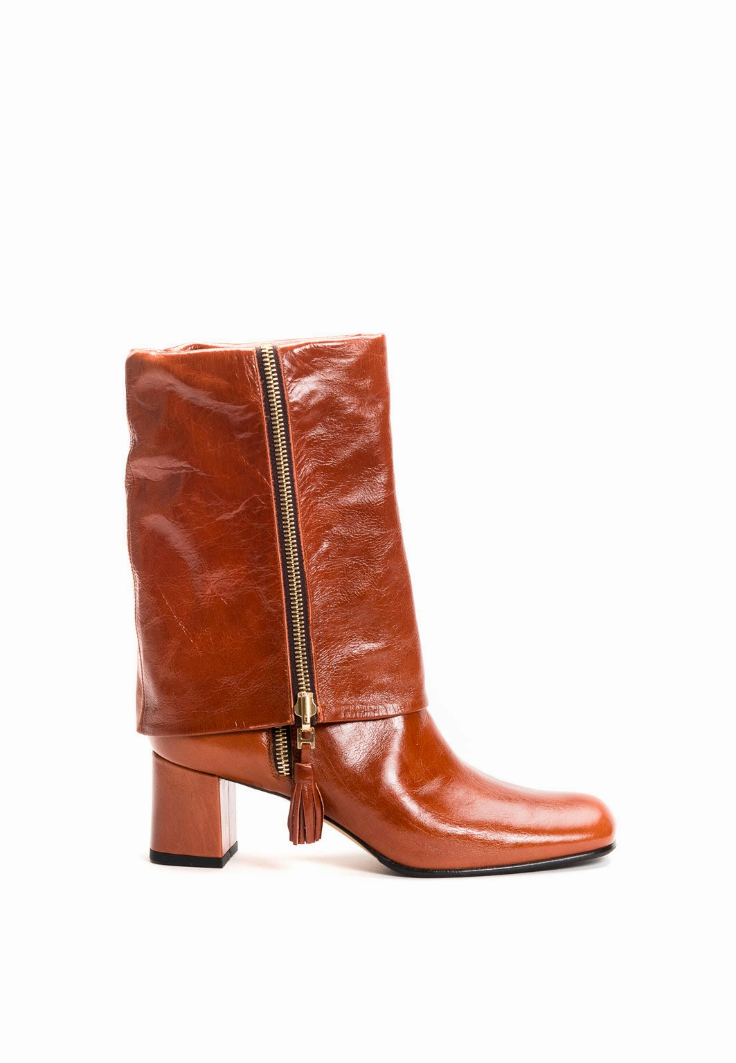 Stiefel mit Absatz in Cognac zum Umschlagen Eine Stiefel