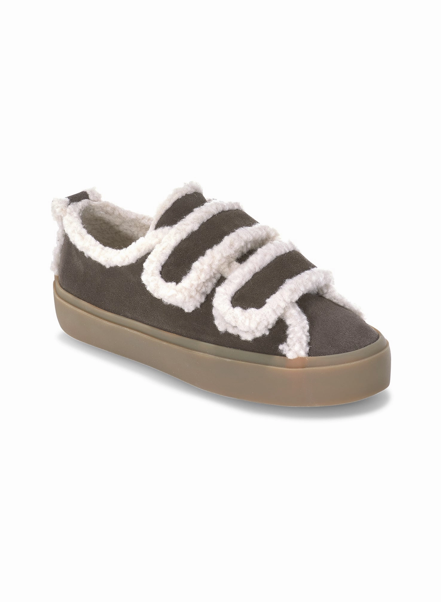 INUIKII Shearling Low Velcro Mrkebrun Sneaker Sneaker Weiss Mit Reissverschluss