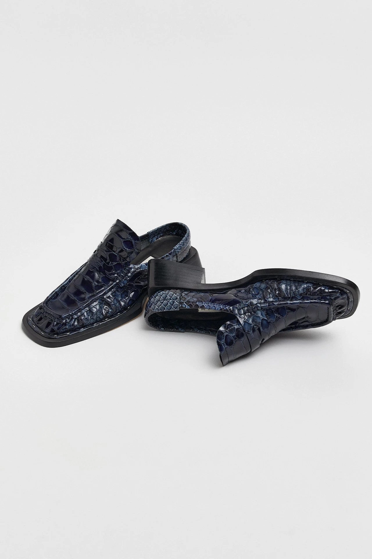 Loafers Open Isla Navy Snake Loafer Mules