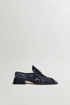 Isla Navy Snake Loafer Mules Carciamu Padded Loafers