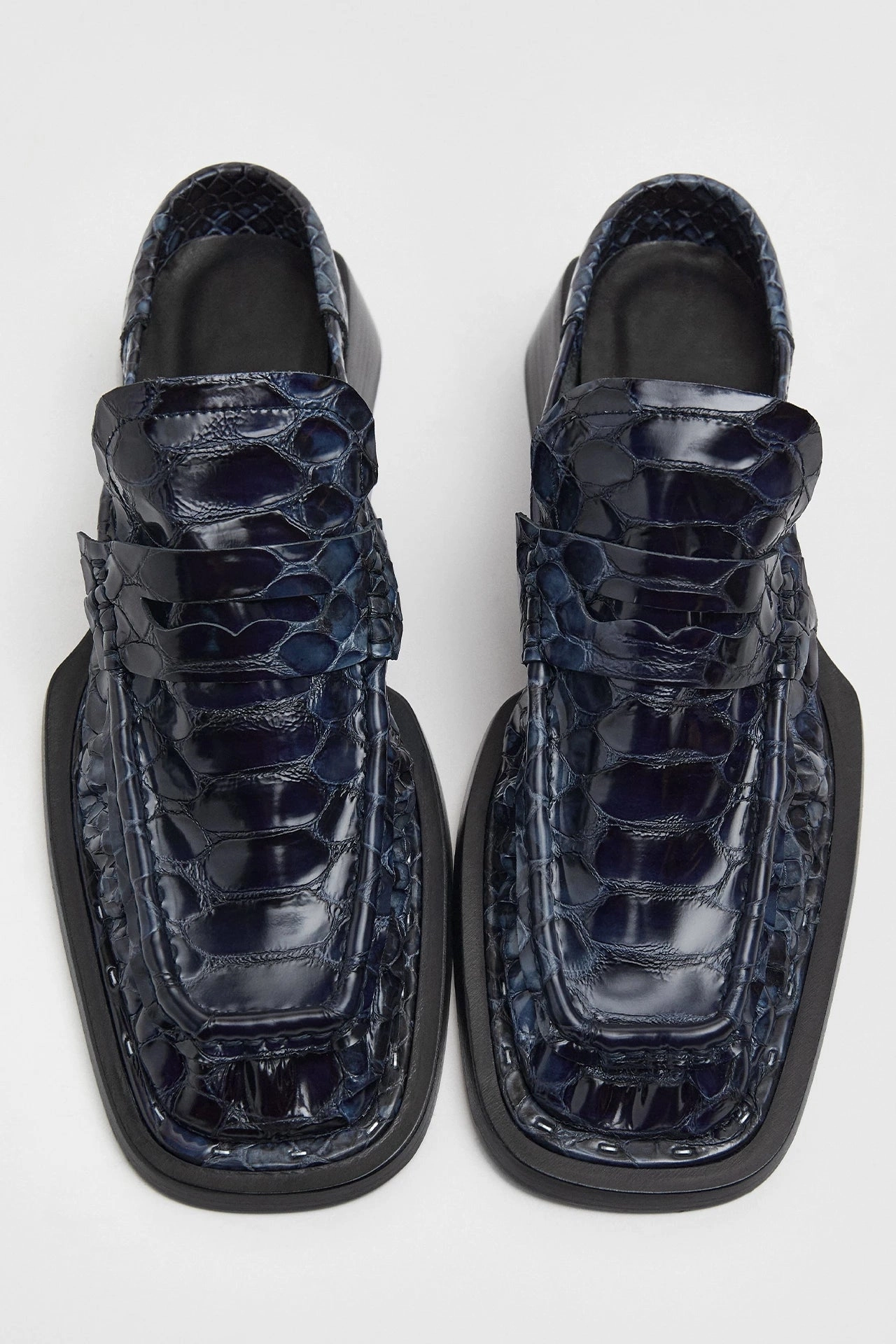 Dunham Loafers Isla Navy Snake Loafer Mules