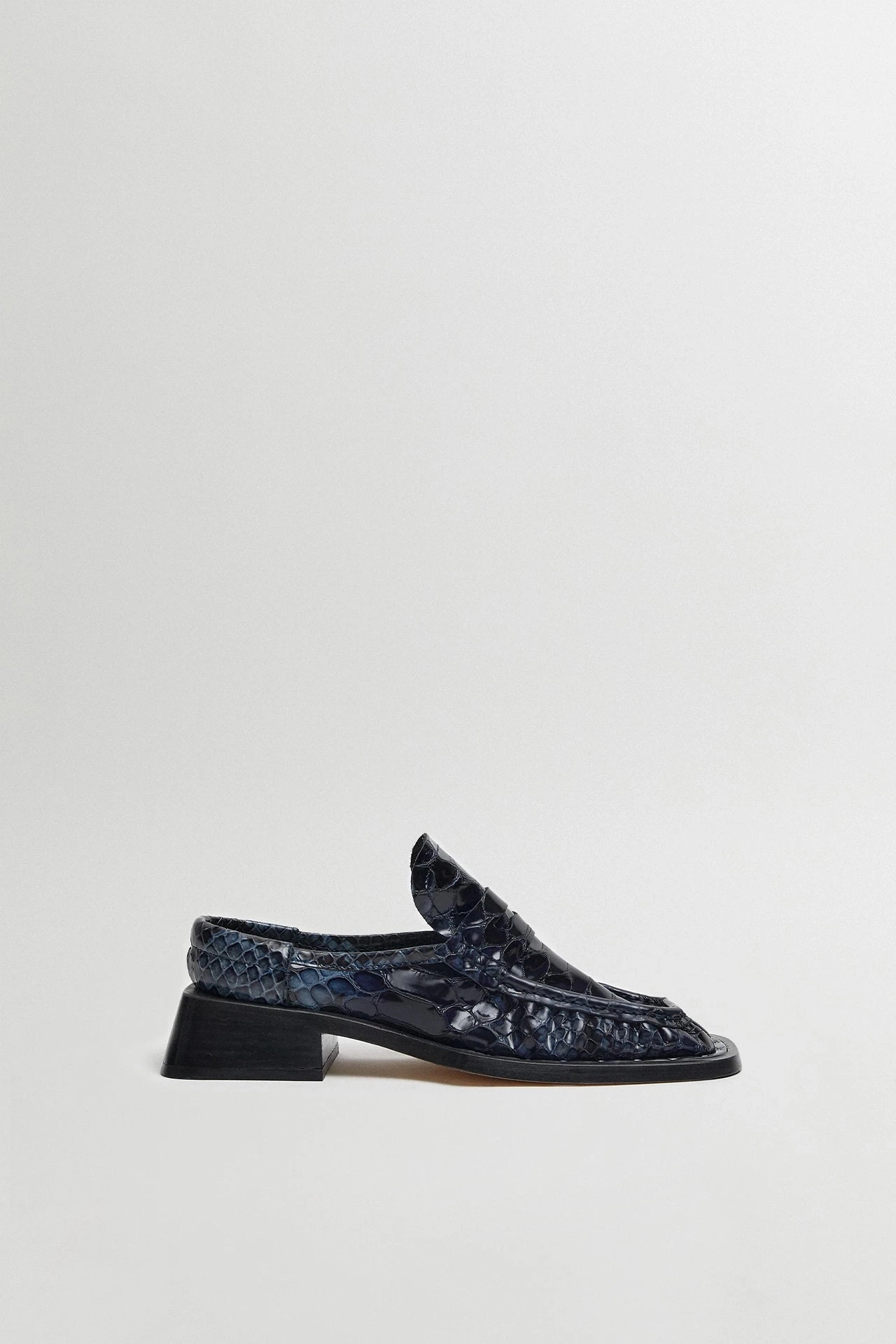 Noba Loafers Isla Navy Snake Loafer Mules