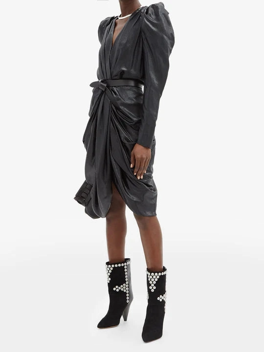 Stiefel Winterschlussverkauf Kalbsstiefel aus Wildleder mit Kegelabsatz und Layo-Nieten