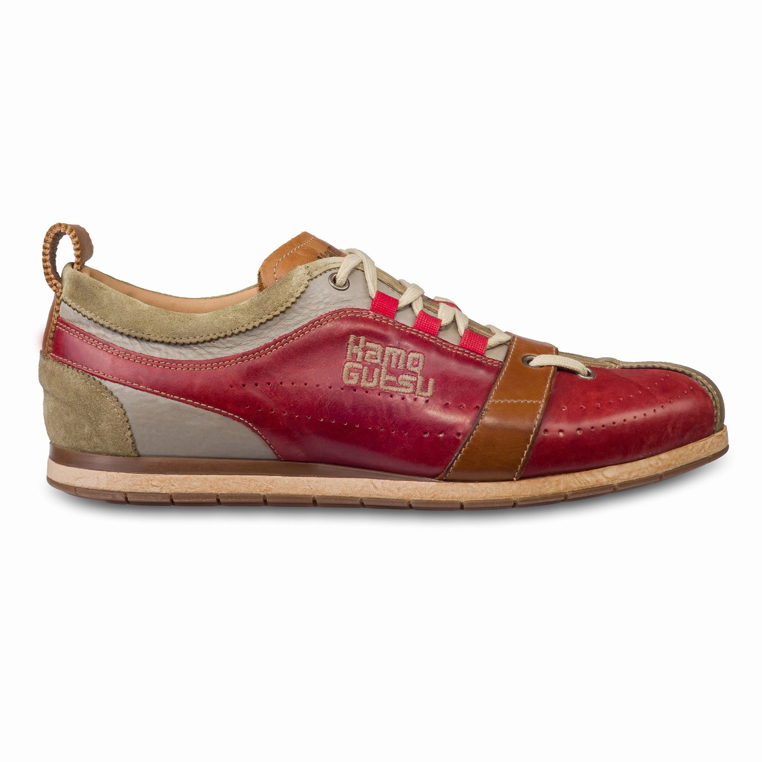 Sneaker Online Outlet KAMO-GUTSU Sneaker Herren rot/beige - Leder stone-washed  (TIFO-017 kaki rosso)