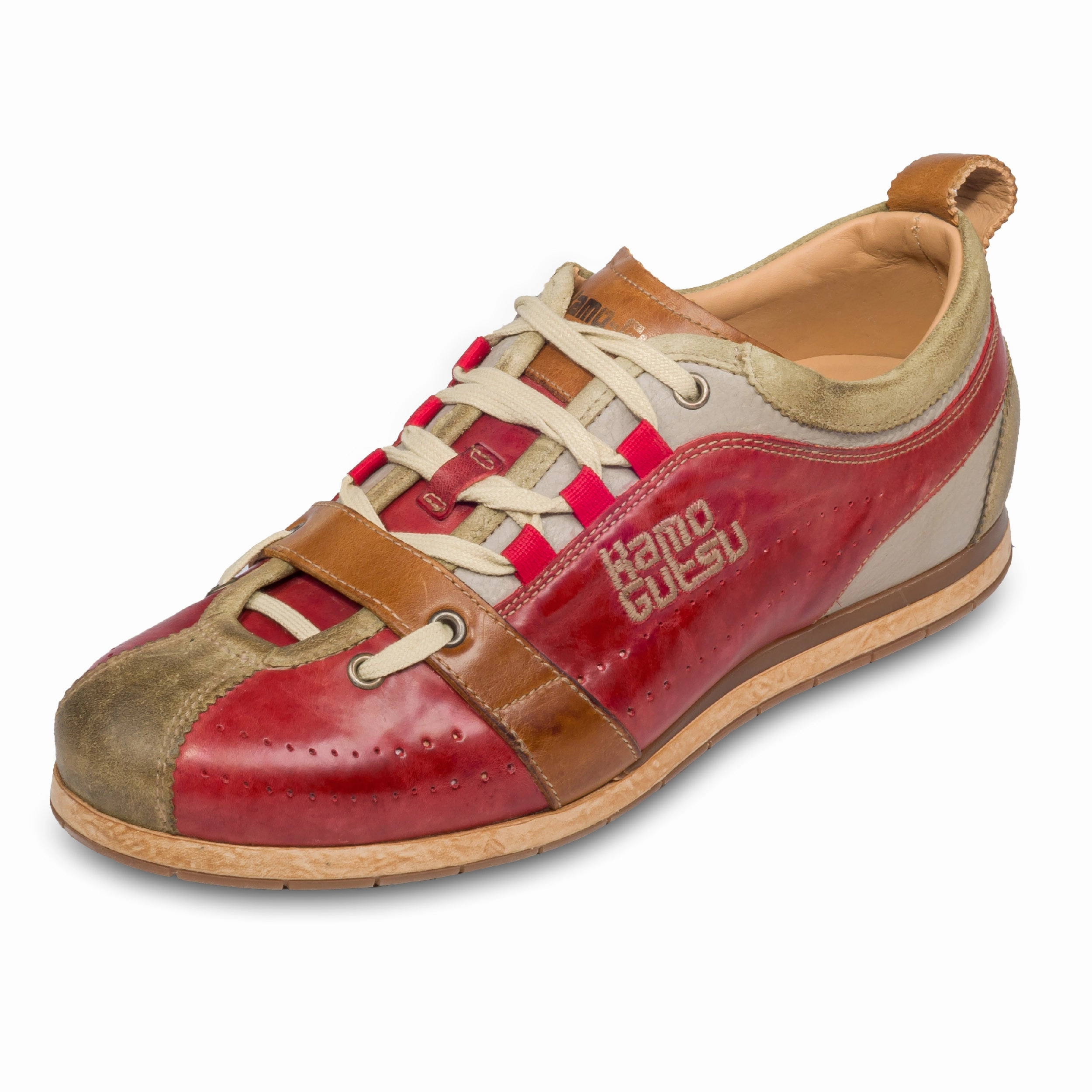 Mid Top Sneaker KAMO-GUTSU Sneaker Herren rot/beige - Leder stone-washed  (TIFO-017 kaki rosso)