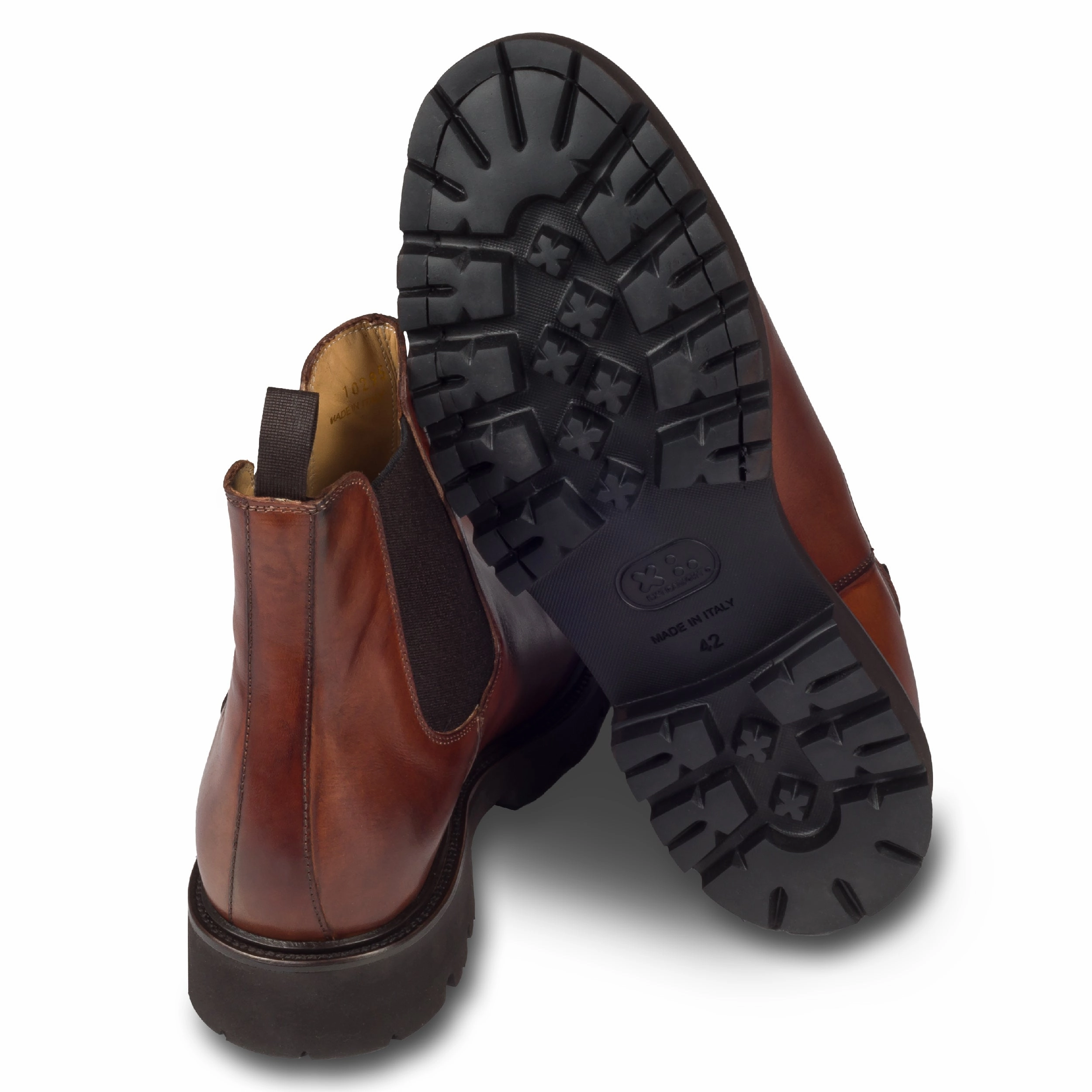 Chelsea Boots Biker BRECOS Chelsea Boots fr Herren braun, Kalbsleder - Gummisohle, handgefertigt & durchgenht | Gr. 41 SALE %